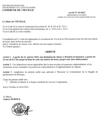 arrêté municipal vitesse